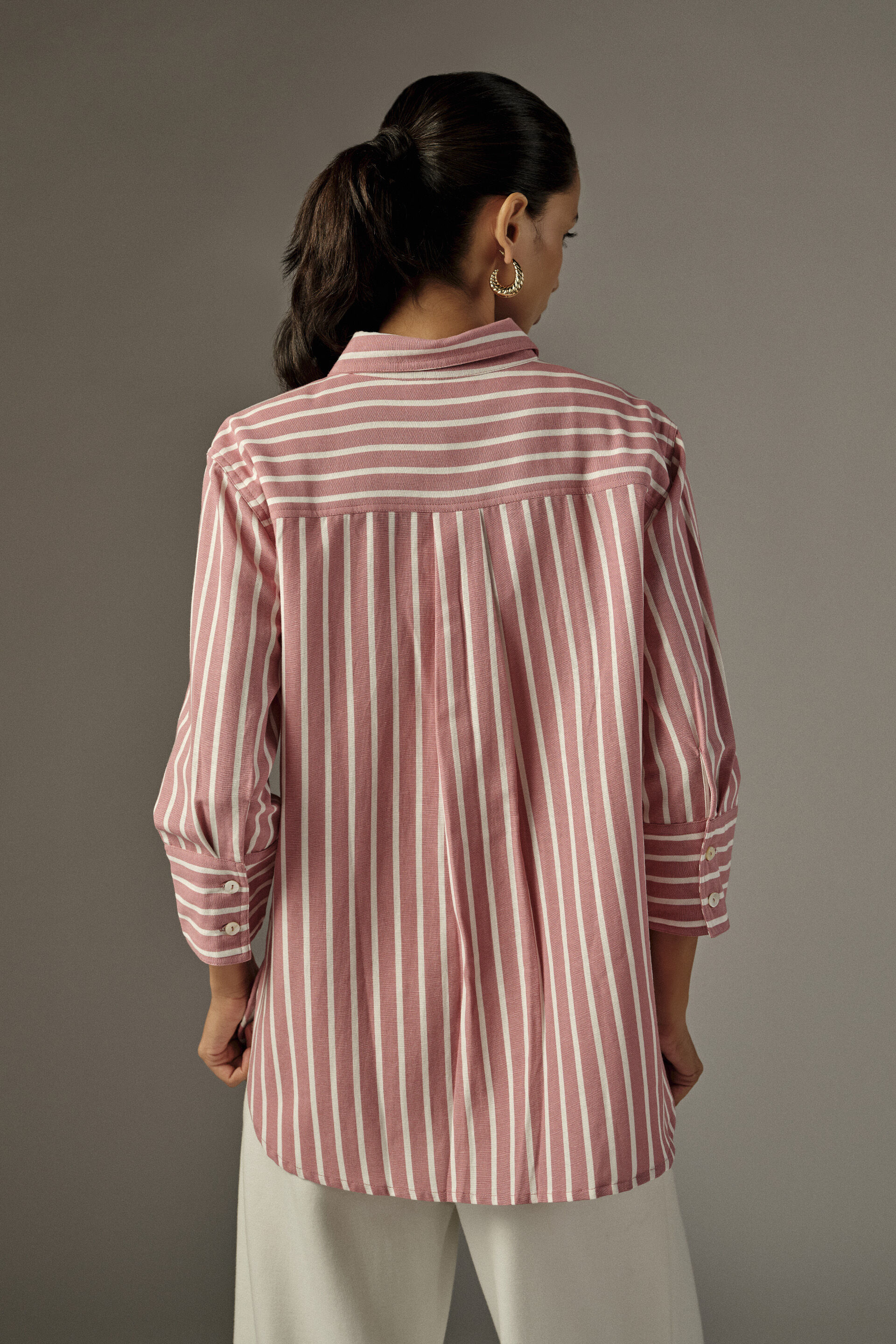 Striped & Embroidered Shirt in Pink, Pink, image 6